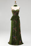 Sparkly Olive Floral Sweetheart Beaded Long Formal Dress