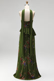 Sparkly Olive Floral Sweetheart Beaded Long Formal Dress
