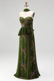 Sparkly Olive Floral Sweetheart Beaded Long Formal Dress
