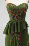 Sparkly Olive Floral Sweetheart Beaded Long Formal Dress