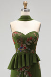 Sparkly Olive Floral Sweetheart Beaded Long Formal Dress