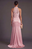 Pink Floral Mermaid Appliqued Ruched High Low Formal Dress