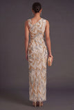 Sheath Champagne Floral One Shoulder Long Formal Dress with Slit