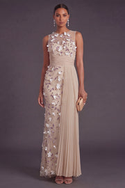 Apricot Floral Mermaid Pleated Appliqued Long Formal Dress