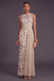 Apricot Floral Mermaid Pleated Appliqued Long Formal Dress