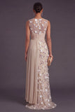 Apricot Floral Mermaid Pleated Appliqued Long Formal Dress