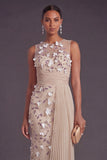 Apricot Floral Mermaid Pleated Appliqued Long Formal Dress