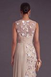 Apricot Floral Mermaid Pleated Appliqued Long Formal Dress