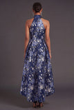 High Low A Line Navy Floral Wedding Guest Dress
