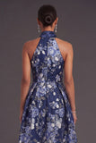 High Low A Line Navy Floral Wedding Guest Dress