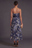 Spaghetti Straps Floral A Line Navy Long Wedding Guest Dress