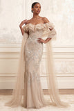 Beaded Apricot Mermaid Ruffled Long Prom Dress