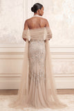 Beaded Apricot Mermaid Halter Neck Long Prom Dress