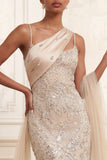 Spaghetti Straps Backless Mermaid Apricot Long Prom Dress