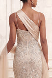 Spaghetti Straps Backless Mermaid Apricot Long Prom Dress