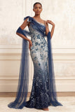 Sparkly Navy Beaded Backless Long Prom Dress