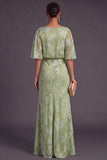 Sage Green Floral A Line Long Wedding Guest Dress with Ruffles