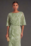 Sage Green Floral A Line Long Wedding Guest Dress with Ruffles