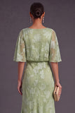 Sage Green Floral A Line Long Wedding Guest Dress with Ruffles