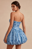 Sparkly Sky Blue A Line Sequined Short Cocktail Party Dress