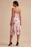 Floral Pink A Line Ruffled Short Cocktail Party Dress with Slit