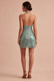 Sparkly Sequined Light Green Halter Neck Bodycon Short Cocktail Dress
