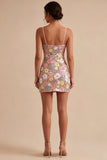 Spaghetti Straps Pink Sparkly Sequined Short Cocktail Dress
