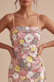 Spaghetti Straps Pink Sparkly Sequined Short Cocktail Dress