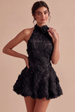 Daffodil Floral Appliqued A Line Short Cocktail Dress
