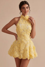 Daffodil Floral Appliqued A Line Short Cocktail Dress