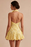 Daffodil Floral Appliqued A Line Short Cocktail Dress