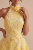 Daffodil Floral Appliqued A Line Short Cocktail Dress
