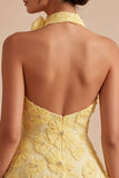 Daffodil Floral Appliqued A Line Short Cocktail Dress