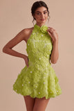 Daffodil Floral Appliqued A Line Short Cocktail Dress