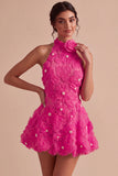 Daffodil Floral Appliqued A Line Short Cocktail Dress