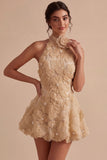 Daffodil Floral Appliqued A Line Short Cocktail Dress