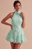 Daffodil Floral Appliqued A Line Short Cocktail Dress