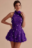 Daffodil Floral Appliqued A Line Short Cocktail Dress