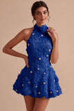 Daffodil Floral Appliqued A Line Short Cocktail Dress