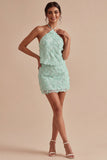 Beaded Mint Green Bodycon Floral Short Cocktail Dress