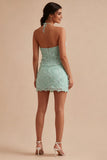 Beaded Mint Green Bodycon Floral Short Cocktail Dress
