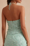Beaded Mint Green Bodycon Floral Short Cocktail Dress