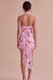 Bodycon Pink Floral Halter Neck Short Cocktail Dress with Bow