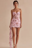 Pink Corset Spaghetti Straps Bodycon Short Cocktail Dress
