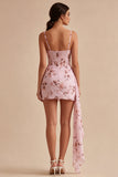 Pink Corset Spaghetti Straps Bodycon Short Cocktail Dress