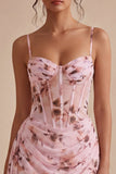Pink Corset Spaghetti Straps Bodycon Short Cocktail Dress