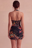 Bodycon Floral Black Corset Halter Neck Short Cocktail Dress