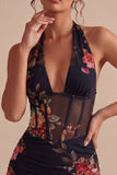 Bodycon Floral Black Corset Halter Neck Short Cocktail Dress