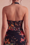 Bodycon Floral Black Corset Halter Neck Short Cocktail Dress