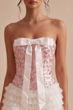 Tiered Bodycon Sequined White and Pink Short Cocktail Dress